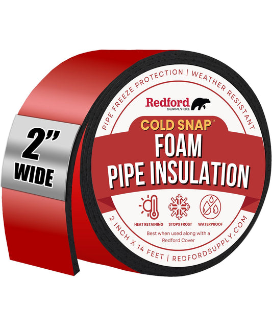 Redford Supply Co. 2 Inch Foam Pipe Insulation - Foam Tape, Pipe Insulation Tape, Rubber Tape, Water Pipe Insulation Wrap, Pipe Wrap Tape, Insulation Tape for Water Pipes, Outdoor Pipe Insulation Wrap