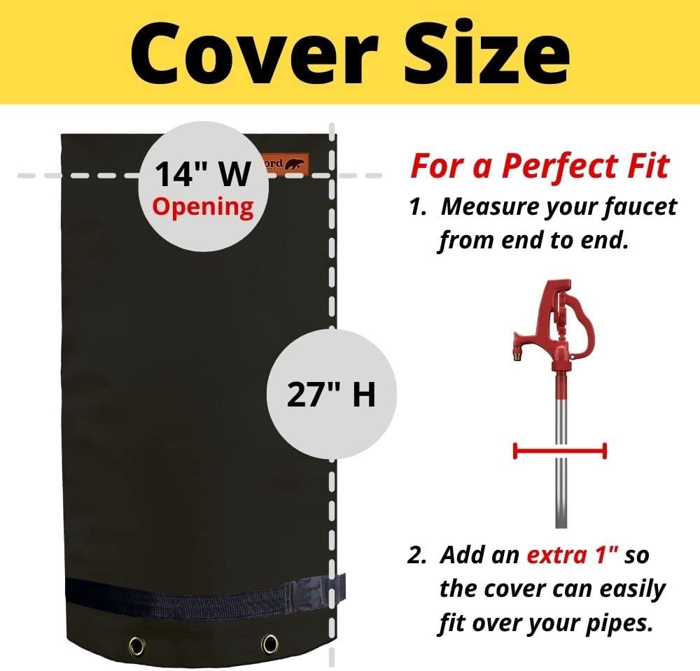 Redford Supply Co. Cold Snap (0°F) Double Wall Long Faucet Covers for Winter Insulated - Spigot Covers Winter Insulated, Water Faucet Covers for Outside, Faucet Cover Socks (14"W x 27"H, Black)