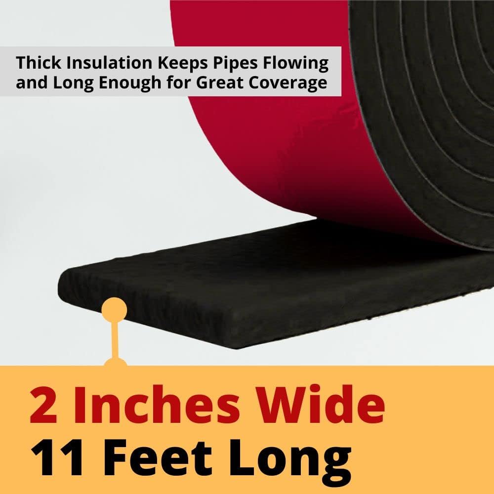 Redford Supply Co. 2 Inch Pipe Insulation Tape - Weather Resistant Water Pipe Wrap Tape - Outdoor Water Pipe Insulation Wrap, Insulation Tape for Water Pipes, Pipe Wrap Insulation, Foam Pipe Insulation (2 inch x 11 Feet, Red)