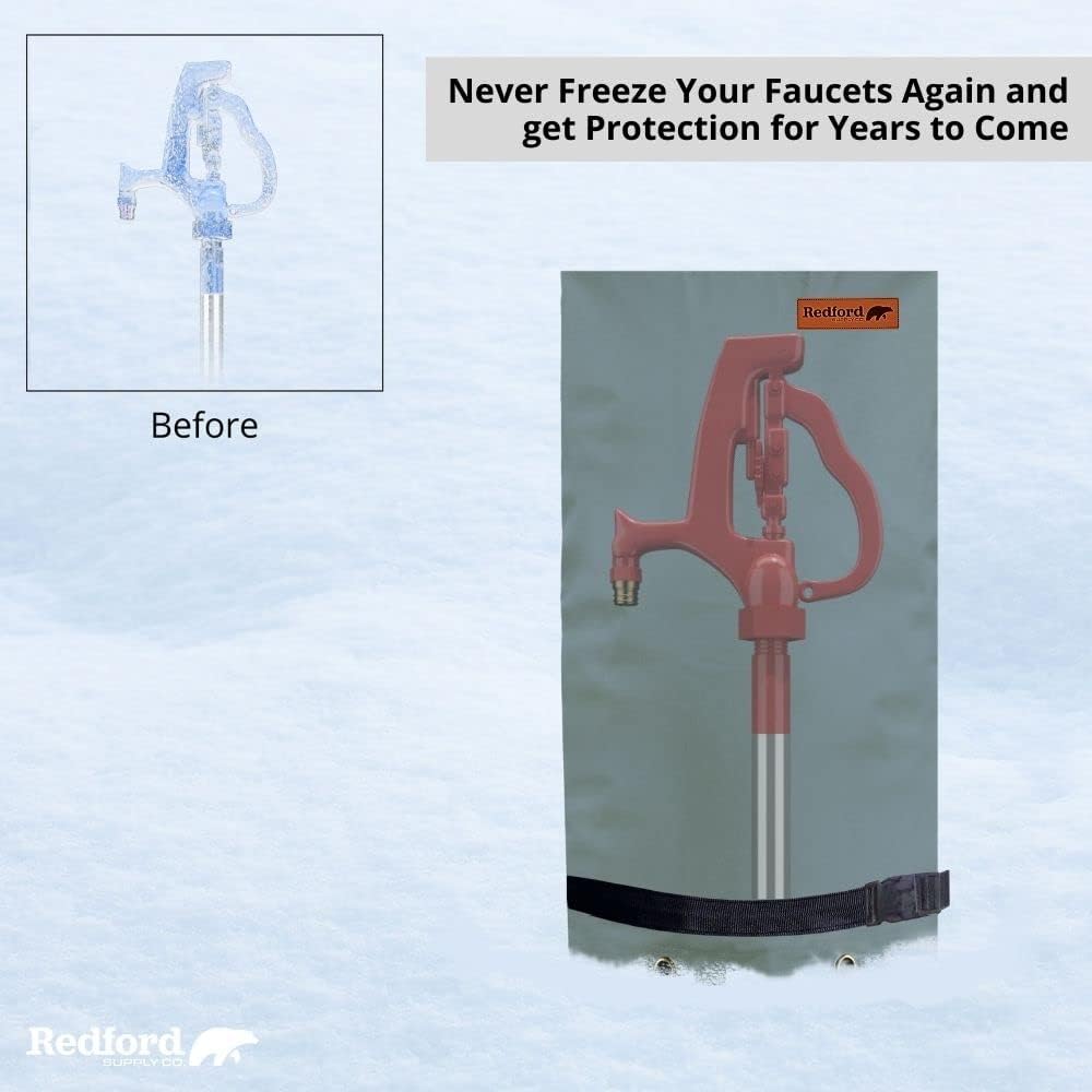 Redford Supply Co. Cold Snap (0°F) Double Wall Long Faucet Covers for Winter Insulated - Spigot Covers Winter Insulated, Water Faucet Covers for Outside, Faucet Cover Socks (14"W x 27"H, Gray)