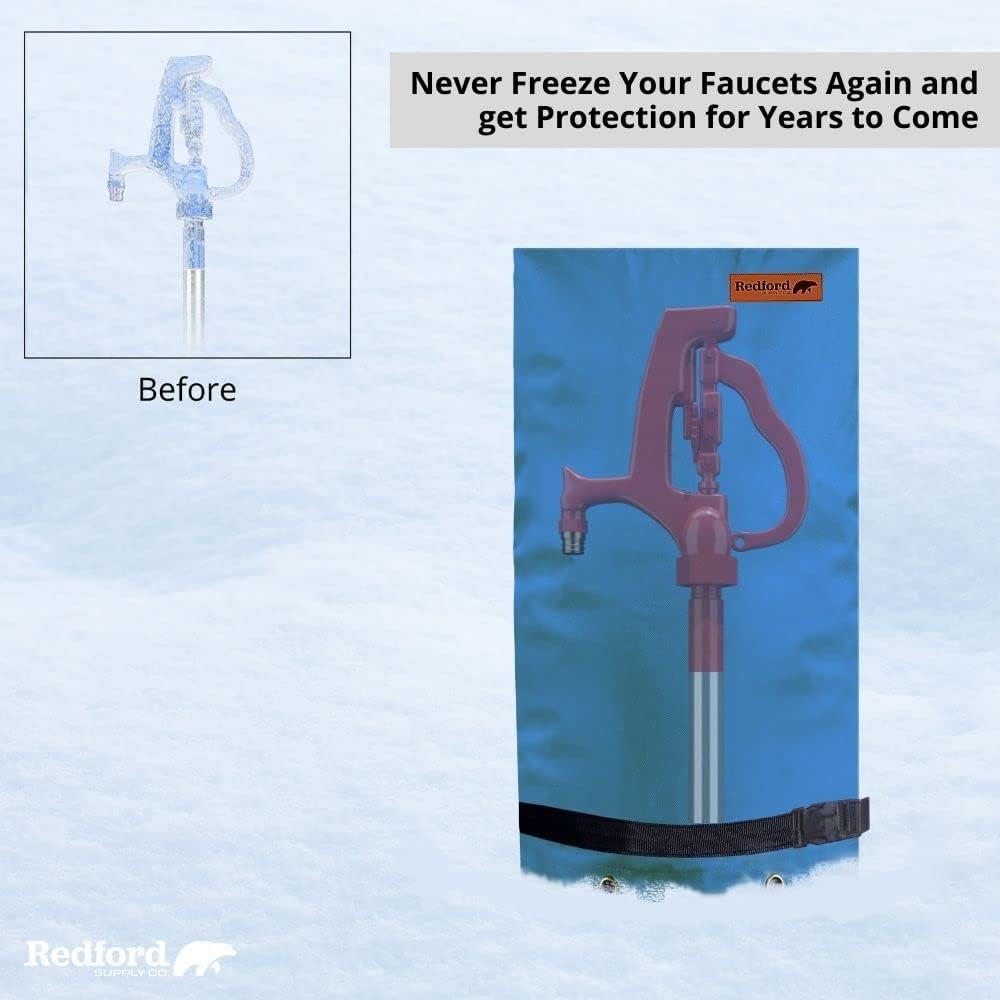 Redford Supply Co. Cold Snap (0°F) Double Wall Long Faucet Covers for Winter Insulated - Spigot Covers Winter Insulated, Water Faucet Covers for Outside, Faucet Cover Socks (14"W x 27"H, Blue)