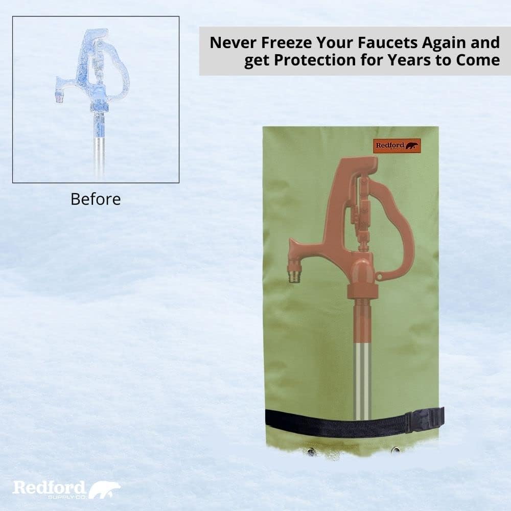 Redford Supply Co. Cold Snap (0°F) Double Wall Long Faucet Covers for Winter Insulated - Spigot Covers Winter Insulated, Water Faucet Covers for Outside, Faucet Cover Socks (14"W x 27"H, Green)