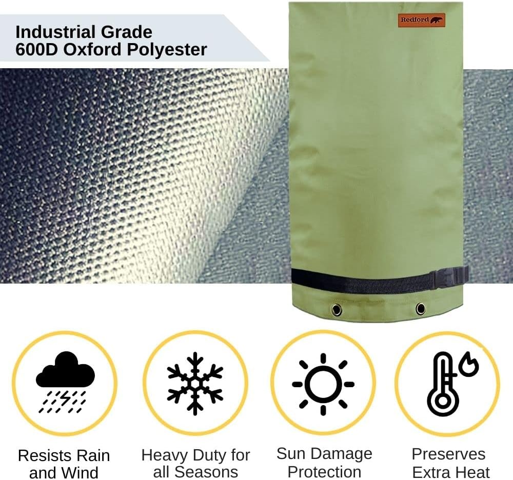 Redford Supply Co. Cold Snap (0°F) Double Wall Long Faucet Covers for Winter Insulated - Spigot Covers Winter Insulated, Water Faucet Covers for Outside, Faucet Cover Socks (14"W x 27"H, Green)