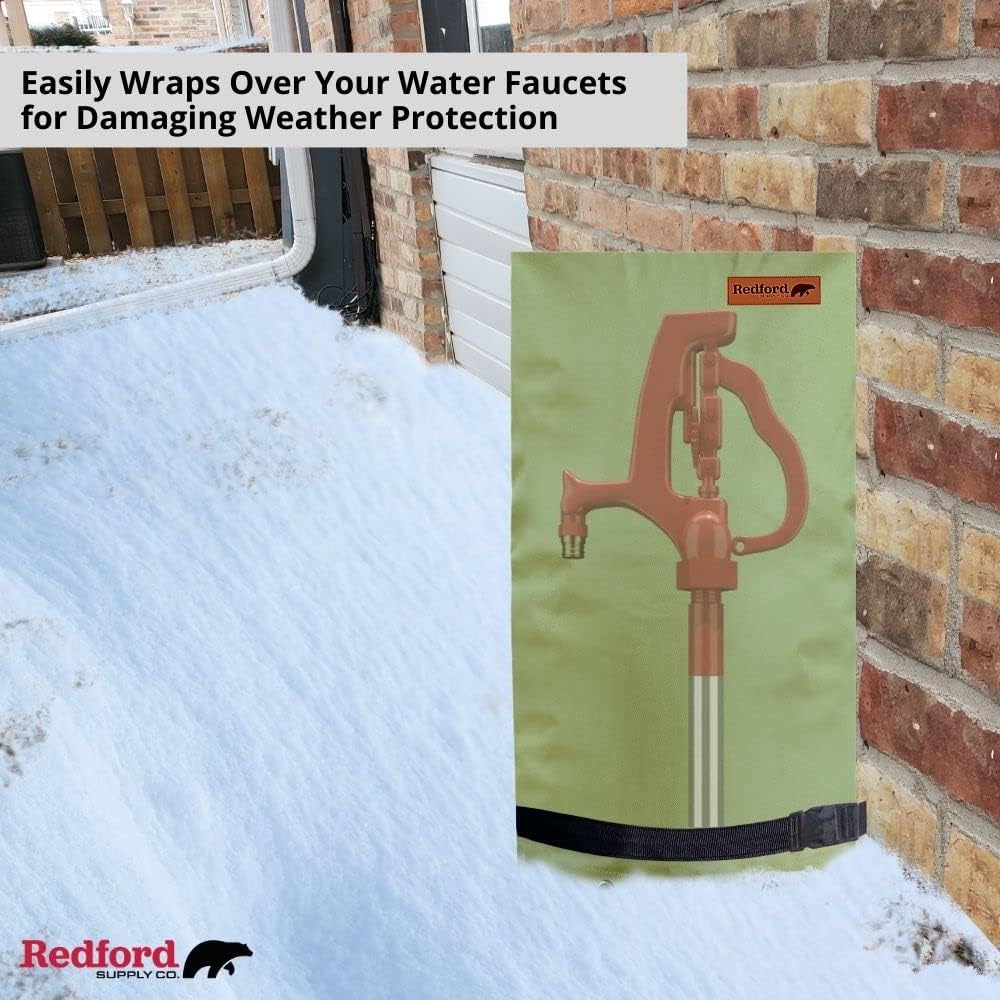 Redford Supply Co. Cold Snap (0°F) Double Wall Long Faucet Covers for Winter Insulated - Spigot Covers Winter Insulated, Water Faucet Covers for Outside, Faucet Cover Socks (14"W x 27"H, Green)