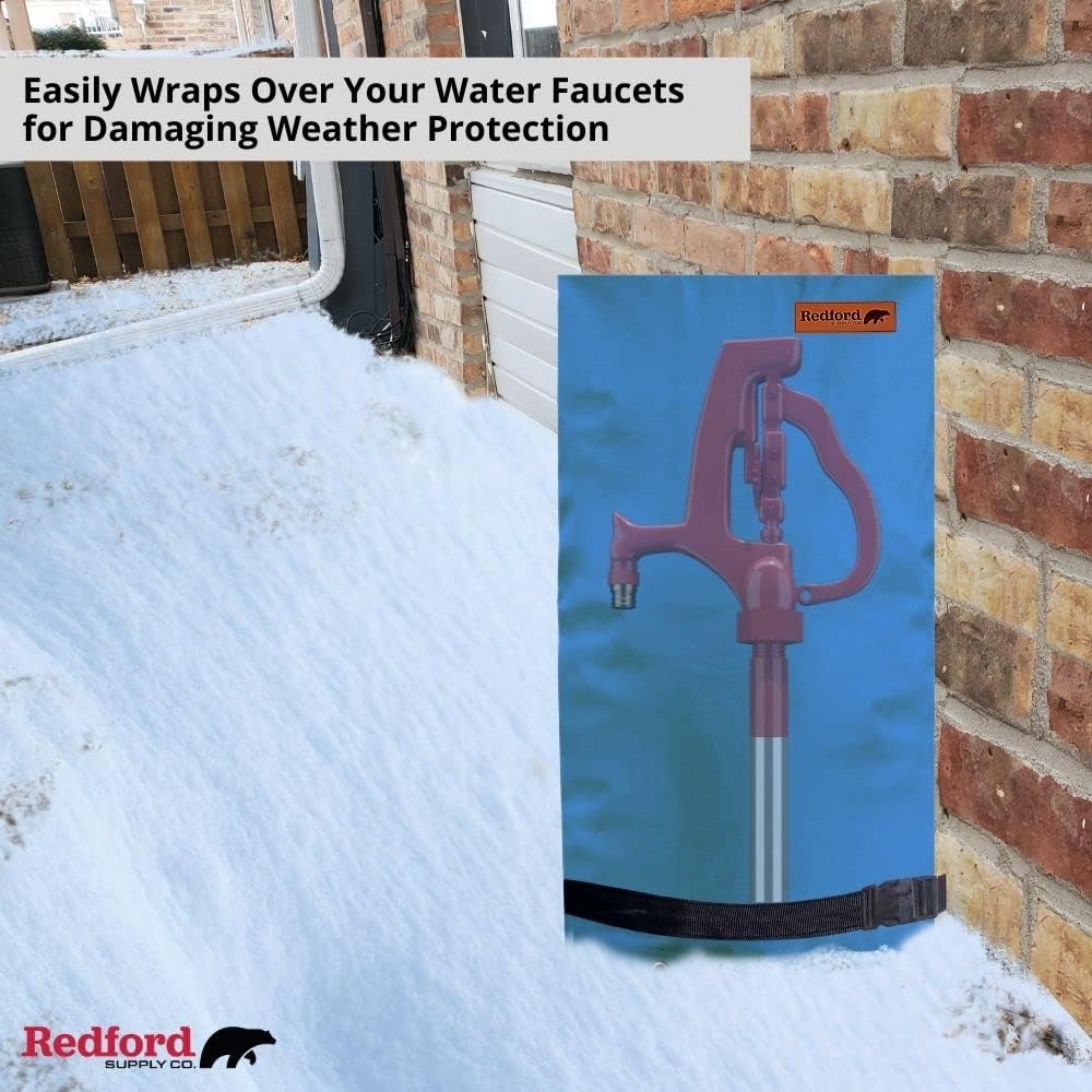 Redford Supply Co. Cold Snap (0°F) Double Wall Long Faucet Covers for Winter Insulated - Spigot Covers Winter Insulated, Water Faucet Covers for Outside, Faucet Cover Socks (14"W x 27"H, Blue)
