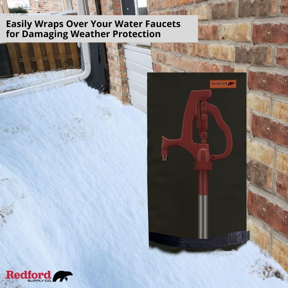 Redford Supply Co. Cold Snap (0°F) Double Wall Long Faucet Covers for Winter Insulated - Spigot Covers Winter Insulated, Water Faucet Covers for Outside, Faucet Cover Socks (14"W x 27"H, Black)
