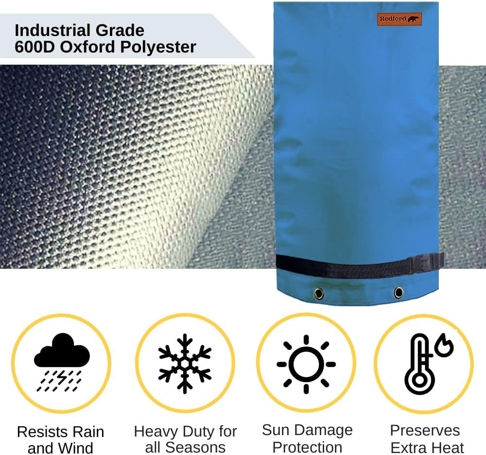 Redford Supply Co. Cold Snap (0°F) Double Wall Long Faucet Covers for Winter Insulated - Spigot Covers Winter Insulated, Water Faucet Covers for Outside, Faucet Cover Socks (14"W x 27"H, Blue)
