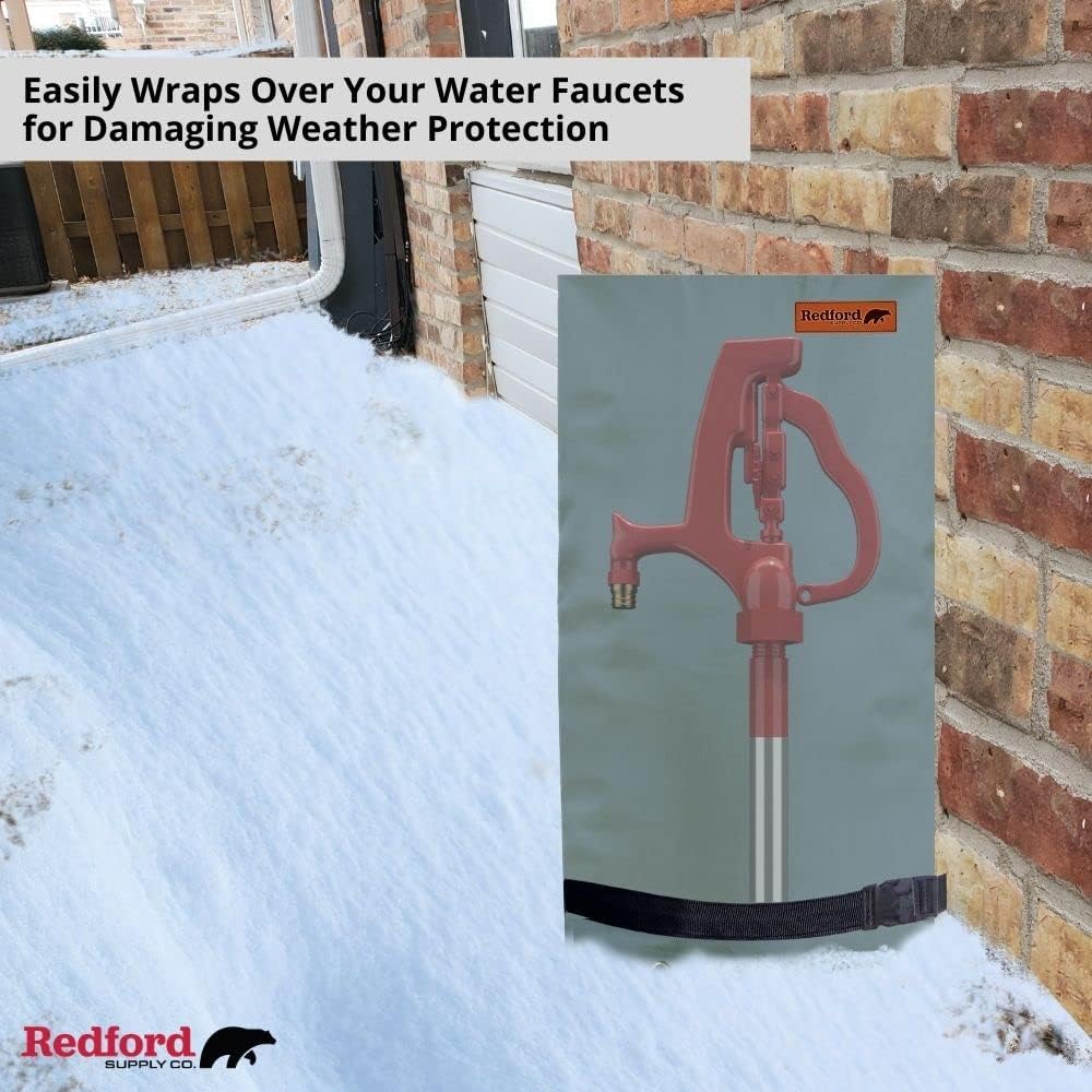 Redford Supply Co. Cold Snap (0°F) Double Wall Long Faucet Covers for Winter Insulated - Spigot Covers Winter Insulated, Water Faucet Covers for Outside, Faucet Cover Socks (14"W x 27"H, Gray)