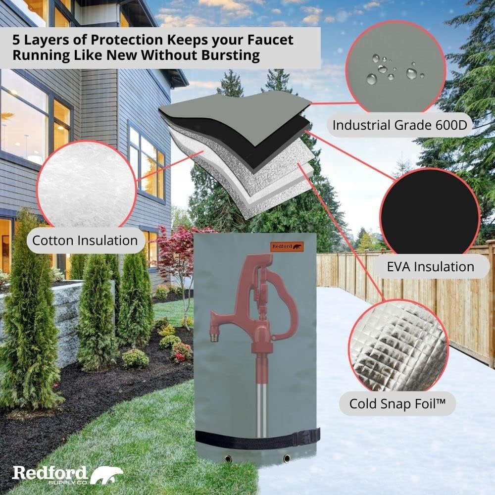 Redford Supply Co. Cold Snap (0°F) Double Wall Long Faucet Covers for Winter Insulated - Spigot Covers Winter Insulated, Water Faucet Covers for Outside, Faucet Cover Socks (14"W x 27"H, Gray)