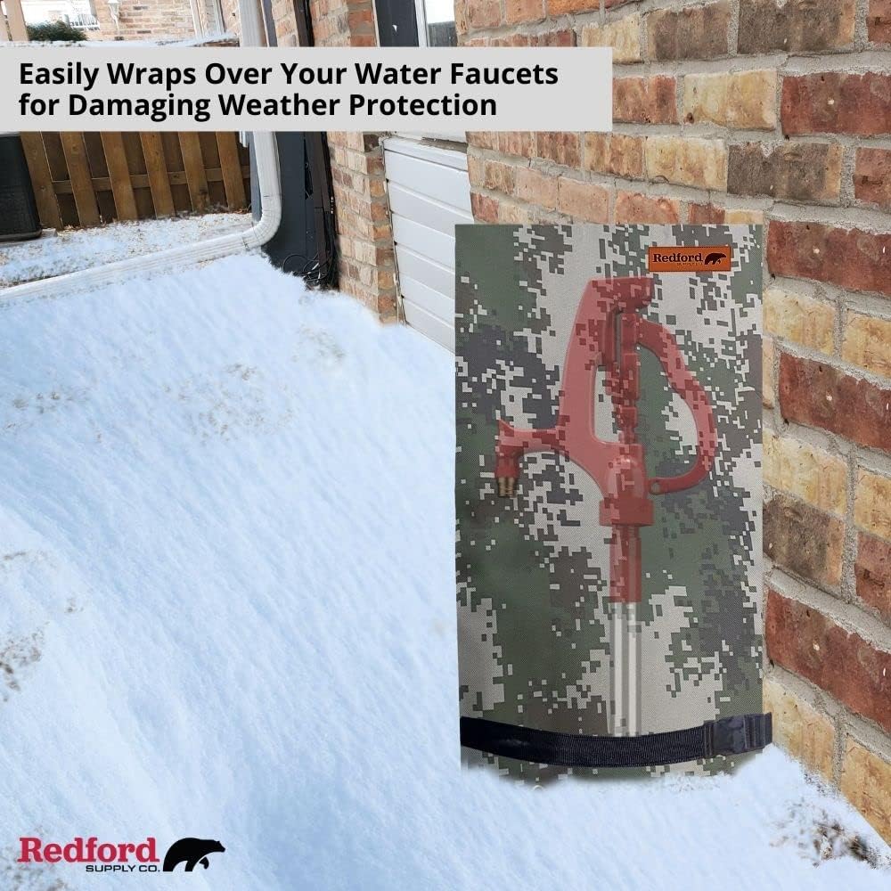 Redford Supply Co. Cold Snap (0°F) Double Wall Long Faucet Covers for Winter Insulated - Spigot Covers Winter Insulated, Water Faucet Covers for Outside, Faucet Cover Socks (14"W x 27"H, Camo)
