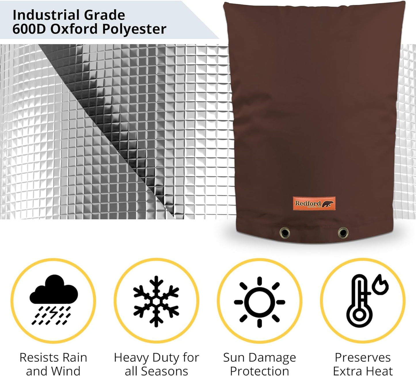 Redford Supply Co. Cold Snap (5°F) Double Wall Cotton Backflow Preventer Insulation Cover - Sprinkler Covers for Outside, Well Head Cover, Insulated Well Pump Cover, Pipe Cover (10"W x 20"H, Brown)