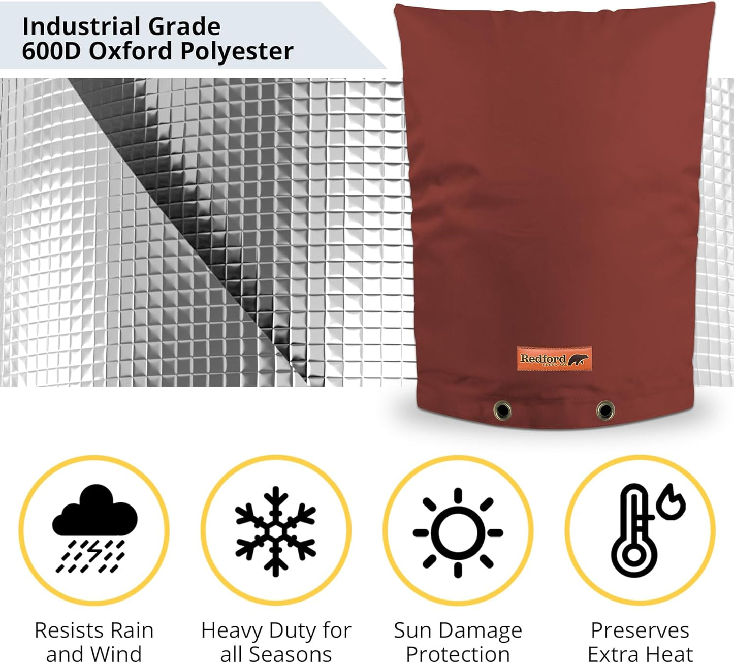 Redford Supply Co. Cold Snap (5°F) Double Wall Cotton Backflow Preventer Insulation Cover - Sprinkler Covers for Outside, Well Head Cover, Insulated Well Pump Cover, Pipe Cover (10"W x 20"H, Red)