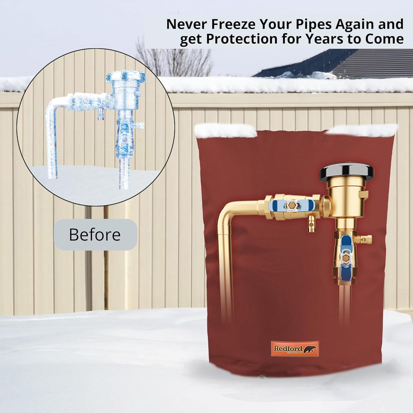 Redford Supply Co. Cold Snap (5°F) Double Wall Cotton Backflow Preventer Insulation Cover - Sprinkler Covers for Outside, Well Head Cover, Insulated Well Pump Cover, Pipe Cover (10"W x 20"H, Red)