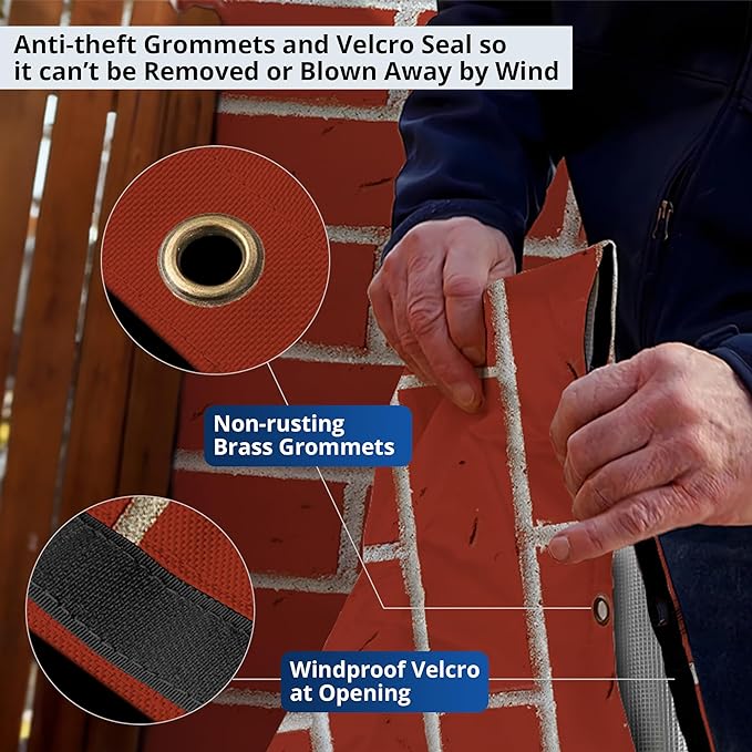 Redford Supply Co. Cold Snap (5°F) Double Wall Cotton Backflow Preventer Insulation Cover - Sprinkler Covers for Outside, Well Head Cover, Insulated Well Pump Cover (18"W x 34"H, Red Brick)