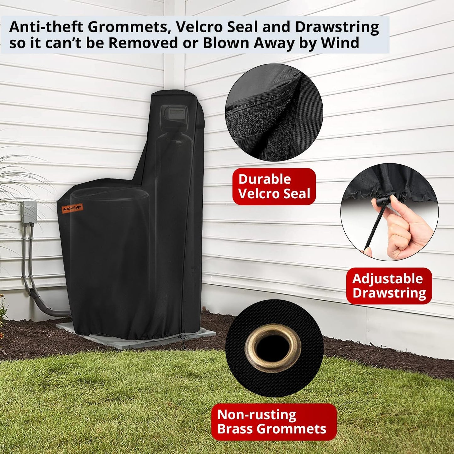 Redford Supply Co. Cold Snap (5°F) Water Softener Covers - Water Softener Cover Outdoor Insulated, Outdoor Water Softener Cover, Water Softener Insulation Jacket (64"H x 40"W x 16"D, Beige)