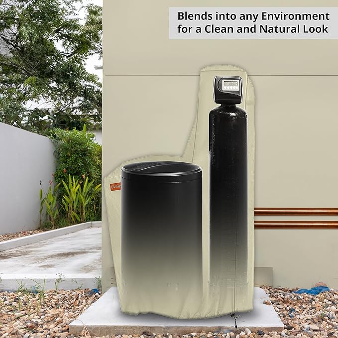 Redford Supply Co. Cold Snap (5°F) Water Softener Covers - Water Softener Cover Outdoor Insulated, Outdoor Water Softener Cover, Water Softener Insulation Jacket (64"H x 40"W x 16"D, Beige)
