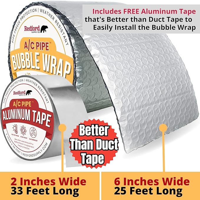 Bubble Foil Insulation Wrap 6 in x 25 ft - Portable AC Insulation, Reflective Foil Insulation Roll, Elbow Pipe Insulation, Double Bubble Duct Insulation Wrap, Thermal RV Window, PVC Pipe Insulation