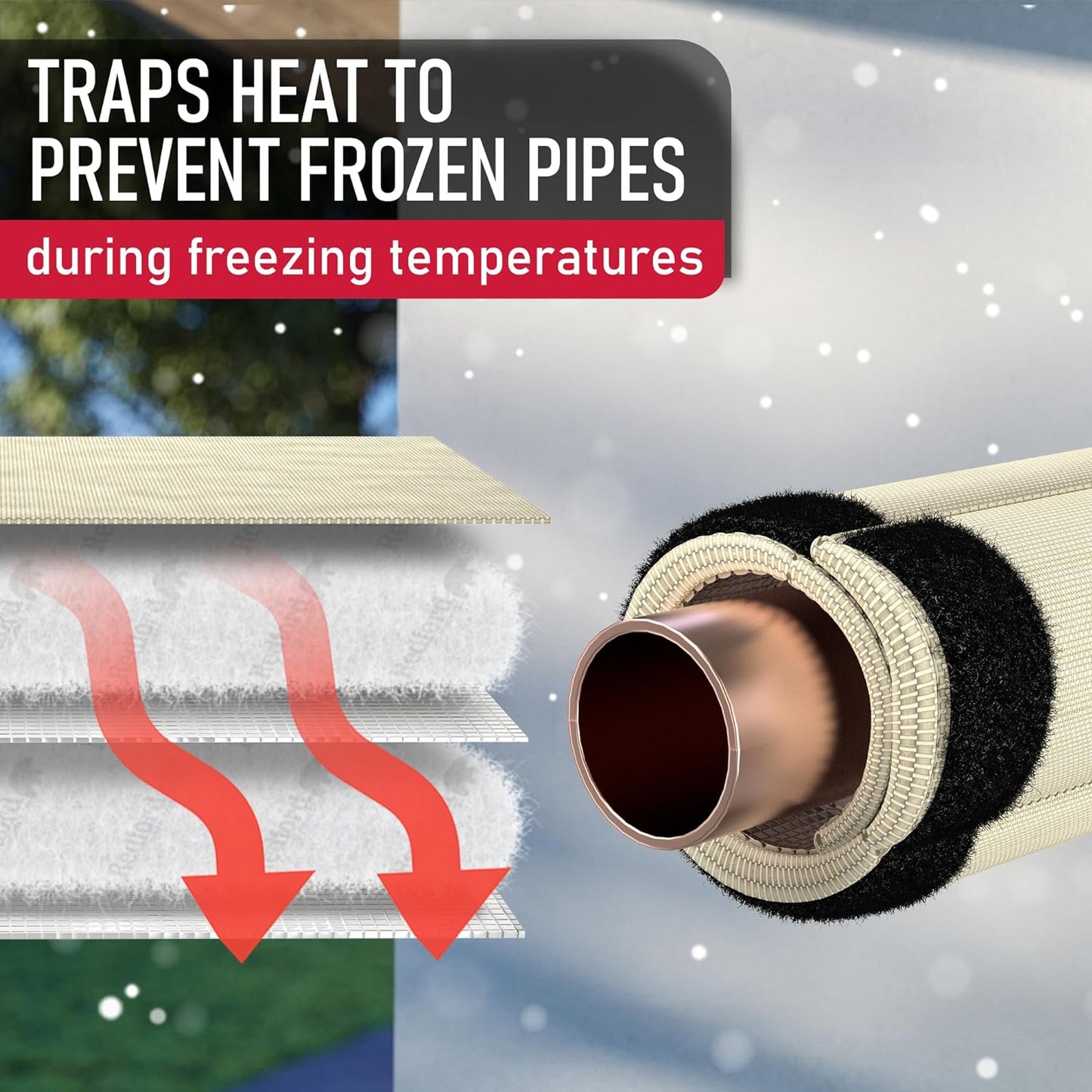 Redford Supply Co. Cold Snap (0°F) Double Wall Cotton Pipe Sleeve Cover - Outdoor Pipe Insulation Cover, Pipe Wrap Insulation, Water Pipe Insulation, Exterior Pipe Insulation Wrap (8"W x 16"H, Beige)