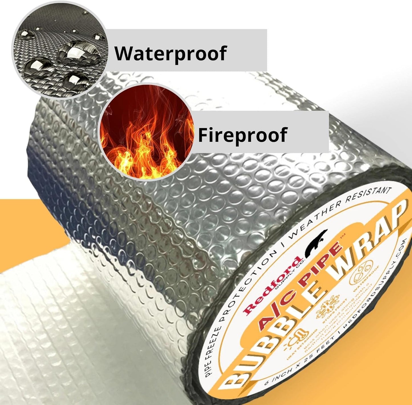 Bubble Foil Insulation Wrap 6 in x 25 ft - Portable AC Insulation, Reflective Foil Insulation Roll, Elbow Pipe Insulation, Double Bubble Duct Insulation Wrap, Thermal RV Window, PVC Pipe Insulation