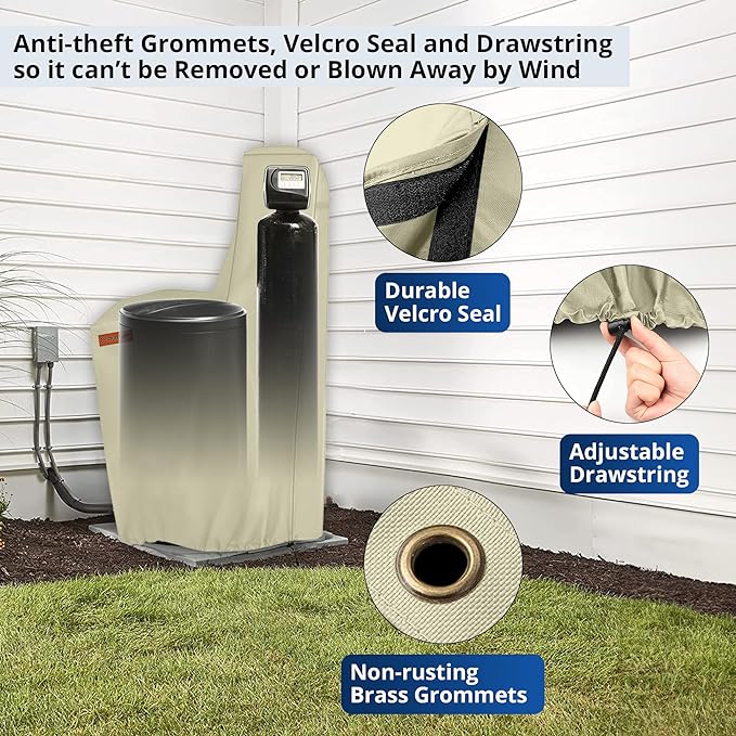 Redford Supply Co. Cold Snap (5°F) Water Softener Covers - Water Softener Cover Outdoor Insulated, Outdoor Water Softener Cover, Water Softener Insulation Jacket (64"H x 40"W x 16"D, Beige)