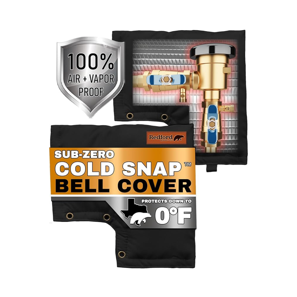 Redford Supply Co. Cold Snap (0°F) Double Wall Bell Cover - Water Well Pump Covers, Well Head Cover, Winter Pipe Cover, Sprinkler Valve Cover, Insulated Pouch, Pipe Insulation Bag (12"W x 13"H, Black)