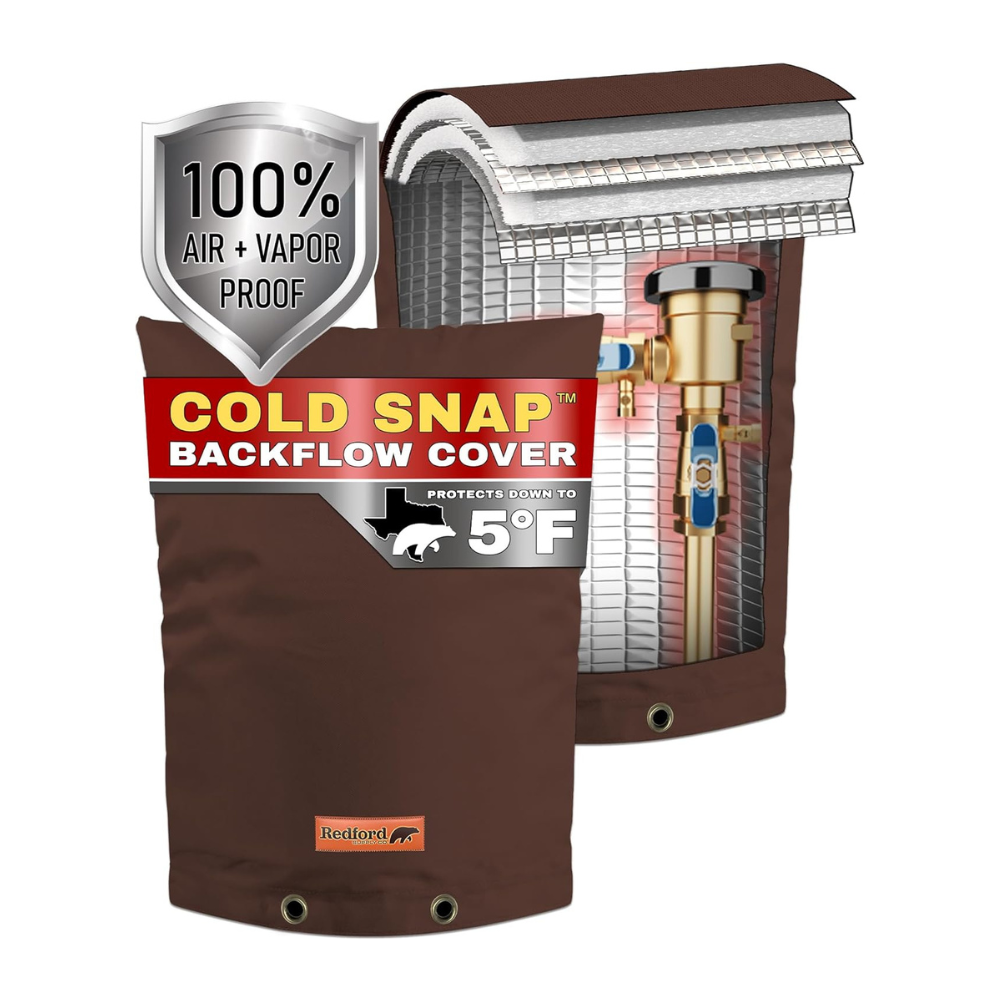 Redford Supply Co. Cold Snap (5°F) Double Wall Cotton Backflow Preventer Insulation Cover - Sprinkler Covers for Outside, Well Head Cover, Insulated Well Pump Cover, Pipe Cover (10"W x 20"H, Brown)
