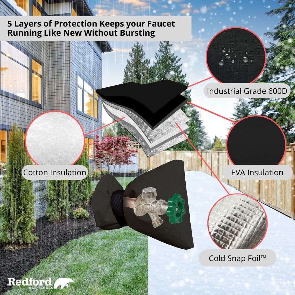 Redford Supply Co. 2 Pack Cold Snap (0°F) Double Wall Faucet Covers for Winter - Spigot Covers Winter Insulated, Water Faucet Covers for Outside, Faucet Cover Socks