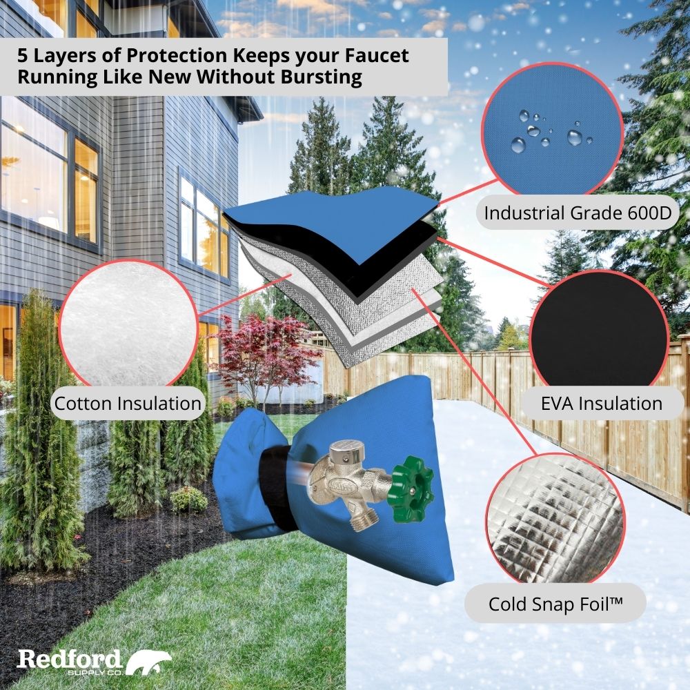 Redford Supply Co. 2 Pack Cold Snap (0°F) Double Wall Faucet Covers for Winter - Spigot Covers Winter Insulated, Water Faucet Covers for Outside, Faucet Cover Socks