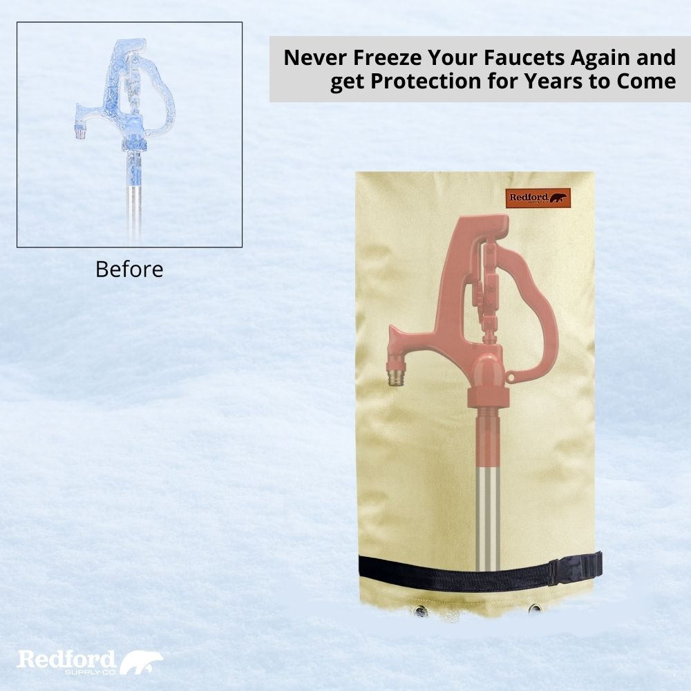Redford Supply Co. Long Outdoor Faucet Covers for Winter Freeze Protection - Outdoor Faucet Cover Socks for Freeze Protection, Spigot Covers Winter Insulated Outdoor Faucet, Outside Hose Cover for Winter Outdoor Faucet Insulation (14"W x 27"H)