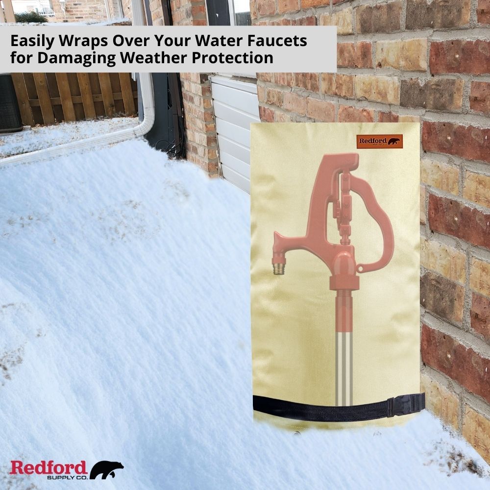 Redford Supply Co. Long Outdoor Faucet Covers for Winter Freeze Protection - Outdoor Faucet Cover Socks for Freeze Protection, Spigot Covers Winter Insulated Outdoor Faucet, Outside Hose Cover for Winter Outdoor Faucet Insulation (14"W x 27"H)