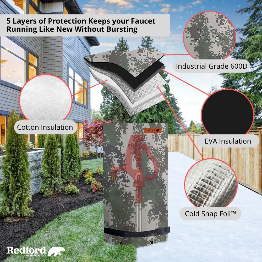 Redford Supply Co. Long Outdoor Faucet Covers for Winter Freeze Protection - Outdoor Faucet Cover Socks for Freeze Protection, Spigot Covers Winter Insulated Outdoor Faucet, Outside Hose Cover for Winter Outdoor Faucet Insulation (14"W x 27"H)