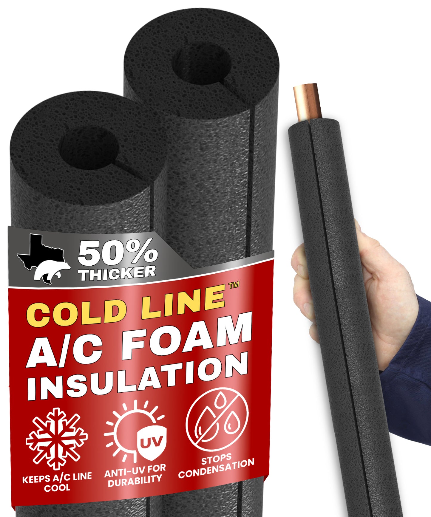 2 Pack Pre-slit Pipe Insulation Foam Tube with Adhesive - AC Foam Insulation, Outdoor Pipe Insulation Foam Tube, Water Pipe Insulation Foam Tube, AC Line Insulation