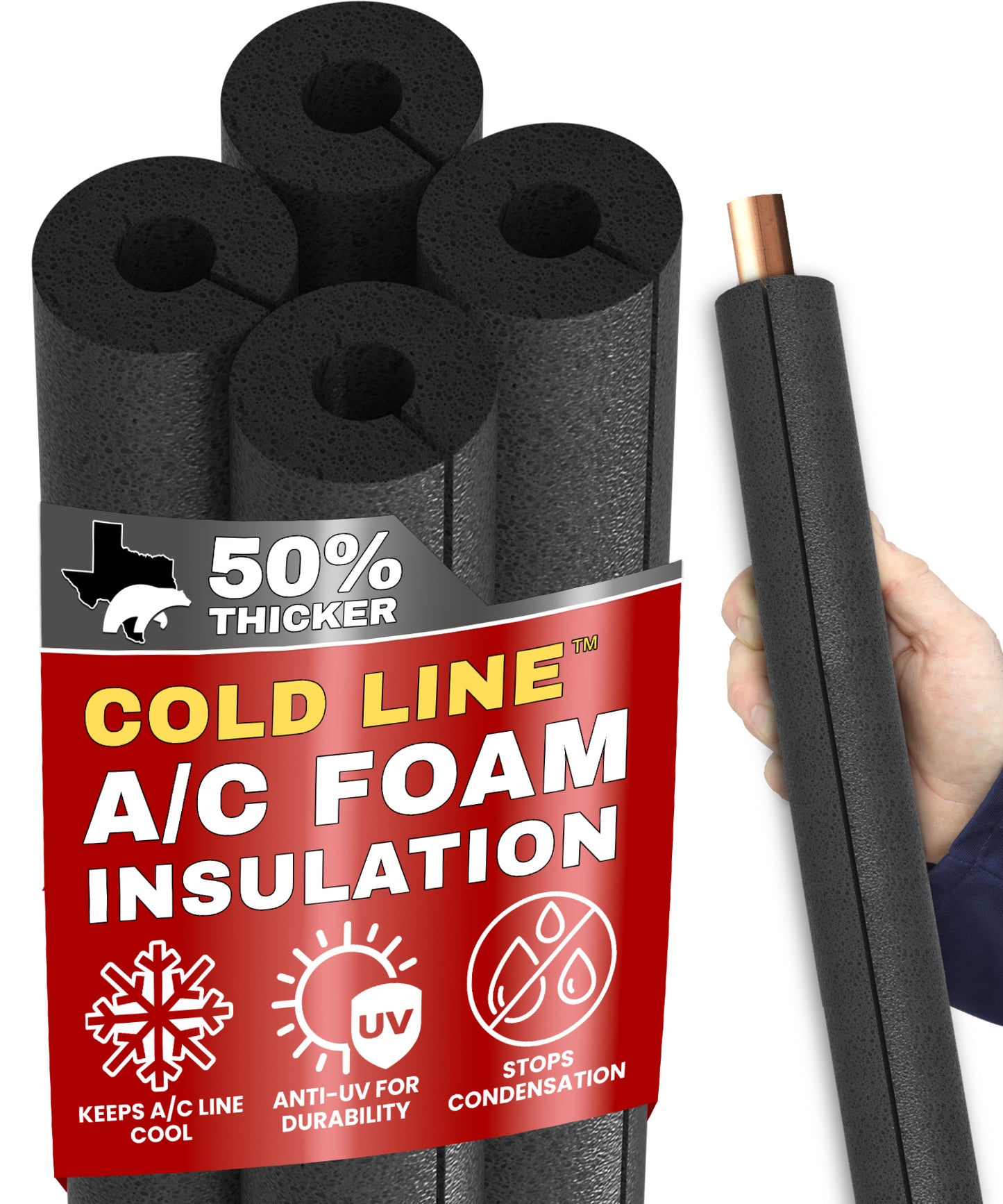 4 Pack Pre-slit Pipe Insulation Foam Tube with Adhesive - AC Foam Insulation, Outdoor Pipe Insulation Foam Tube, Water Pipe Insulation Foam Tube, AC Line Insulation