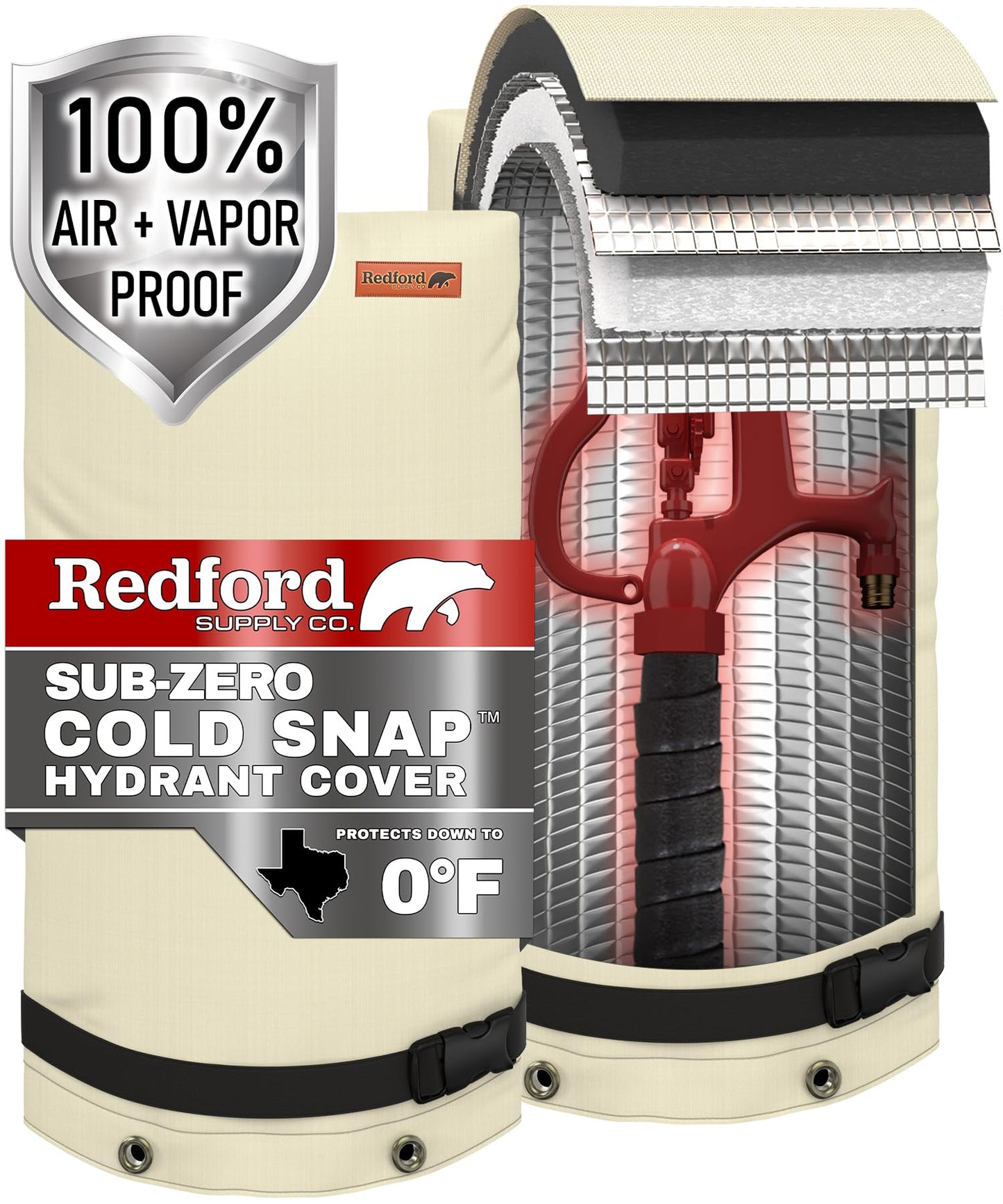 Redford Supply Co. Cold Snap (0°F) Double Wall Long Faucet Covers for Winter Insulated - Spigot Covers Winter Insulated, Water Faucet Covers for Outside, Faucet Cover Socks (14"W x 27"H, Beige)