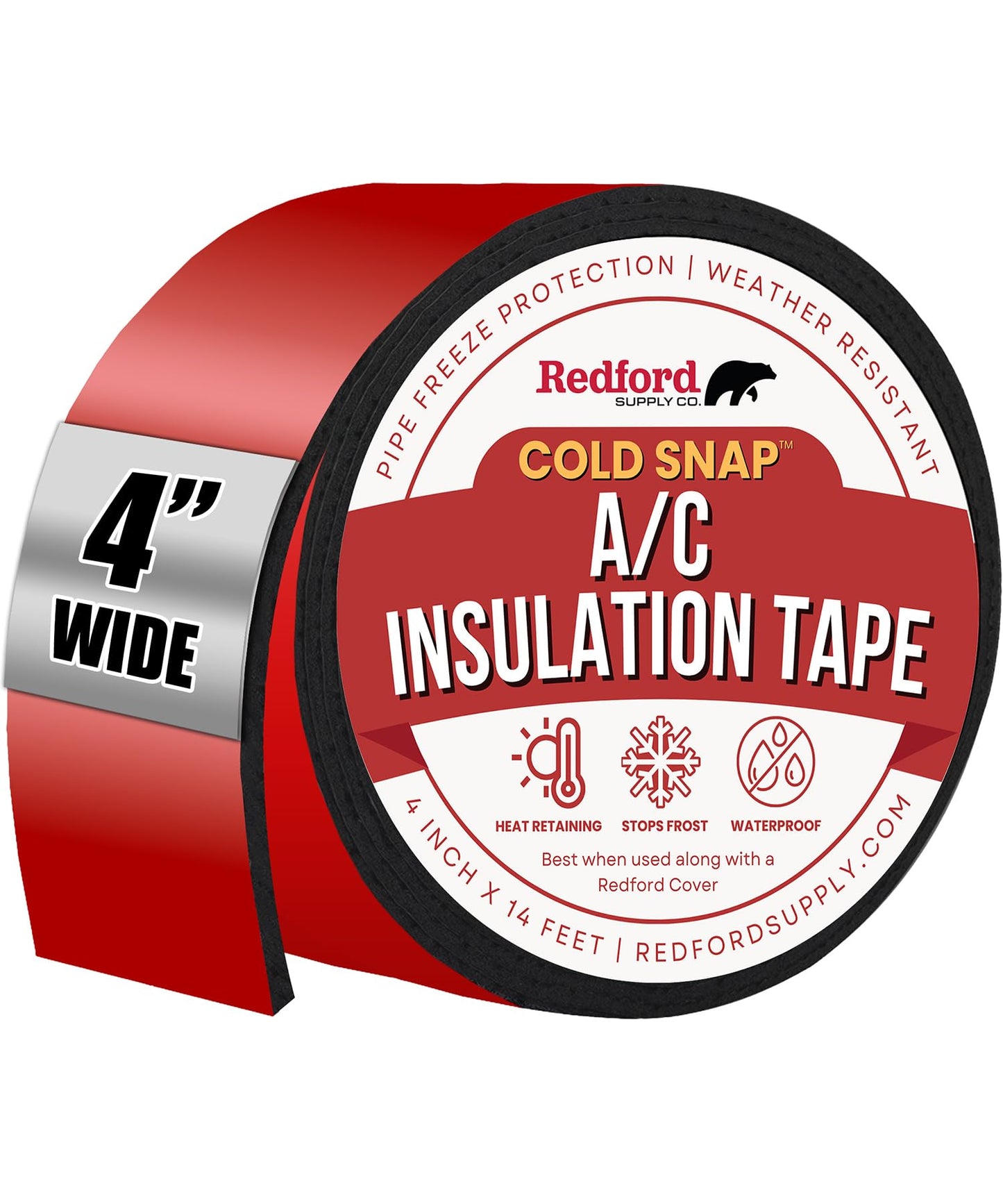 Redford Supply Co. 2 Inch AC Insulation Tape - AC Line Insulation Wrap, AC Tape, AC Hose Insulation, HVAC Tape, Pipe Wrap Insulation Tape, Foam Tape, Pipe Insulation Tape, Outdoor Pipe Tape, Rubber Tape