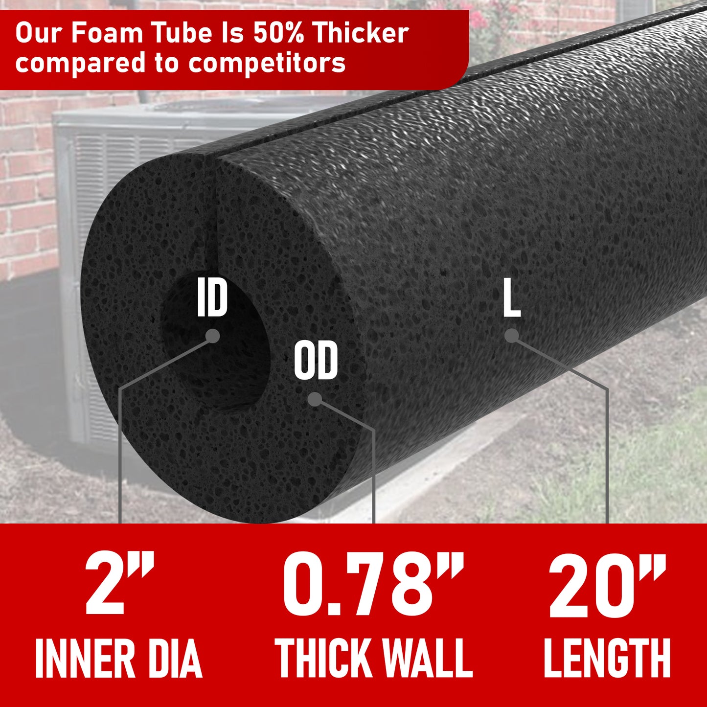 2 Pack Pre-slit Pipe Insulation Foam Tube with Adhesive - AC Foam Insulation, Outdoor Pipe Insulation Foam Tube, Water Pipe Insulation Foam Tube, AC Line Insulation