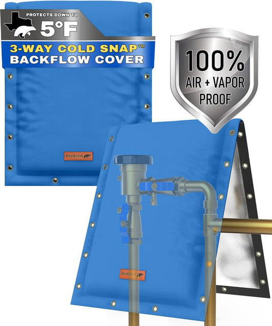 Customizable Cold Snap Double Wall™ Backflow Cover Easily Wraps Over Pipes for Fast Concealment - Prevents Costly Repairs Due to Freezing Weather (Blue)
