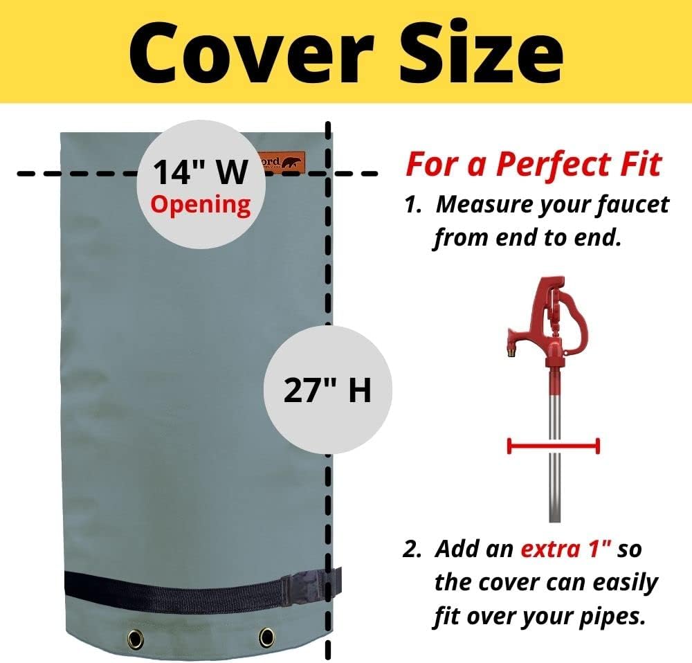 Redford Supply Co. Cold Snap (0°F) Double Wall Long Faucet Covers for Winter Insulated - Spigot Covers Winter Insulated, Water Faucet Covers for Outside, Faucet Cover Socks (14"W x 27"H, Gray)