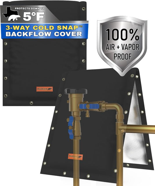 Customizable Cold Snap Double Wall™ Backflow Cover Easily Wraps Over Pipes for Fast Concealment - Prevents Costly Repairs Due to Freezing Weather(Black)