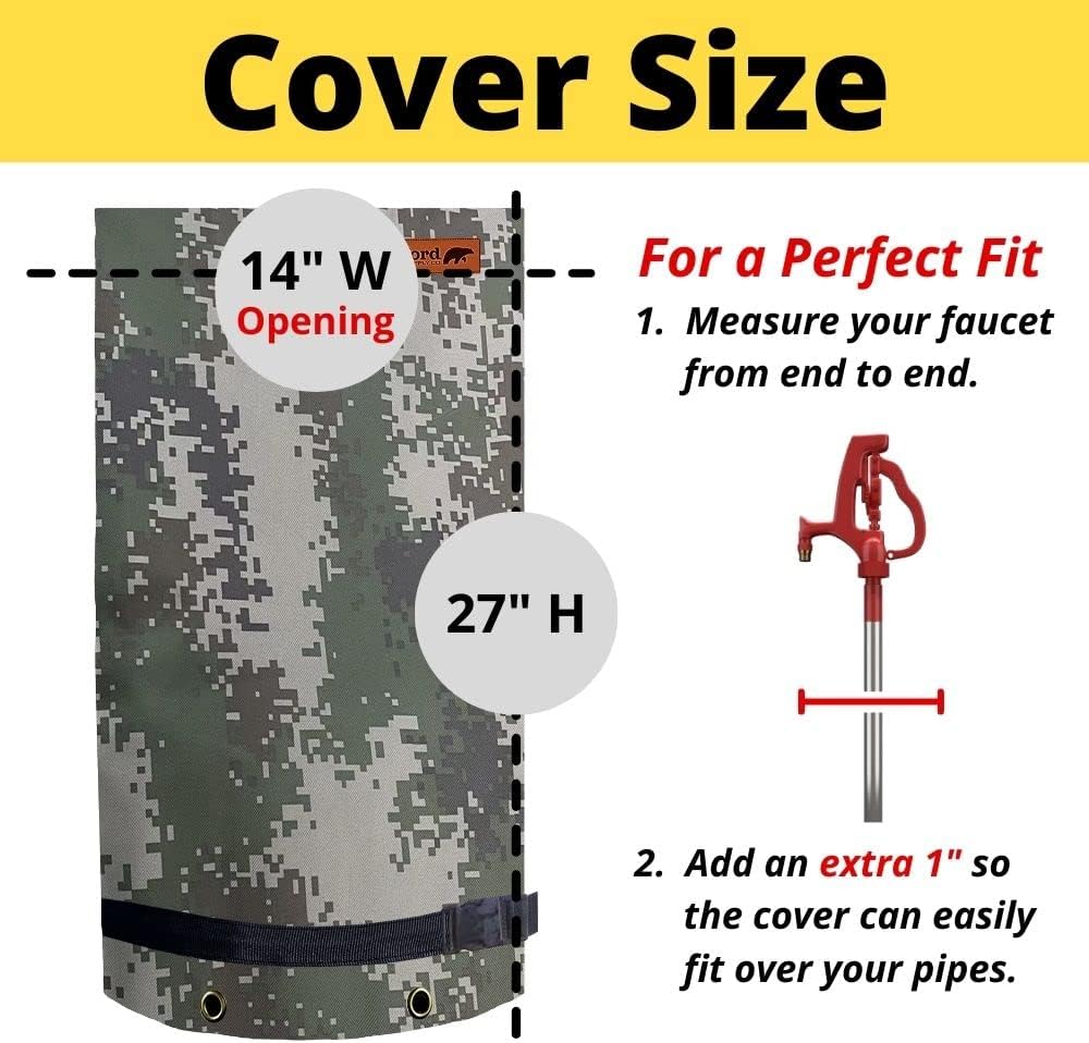 Redford Supply Co. Cold Snap (0°F) Double Wall Long Faucet Covers for Winter Insulated - Spigot Covers Winter Insulated, Water Faucet Covers for Outside, Faucet Cover Socks (14"W x 27"H, Camo)