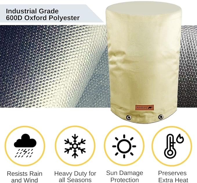 Redford Supply Co. Round Water Storage Tank Cover - Weatherproof Water Tank Cover for Winter Freeze Protection - Water Tank Insulated Cover