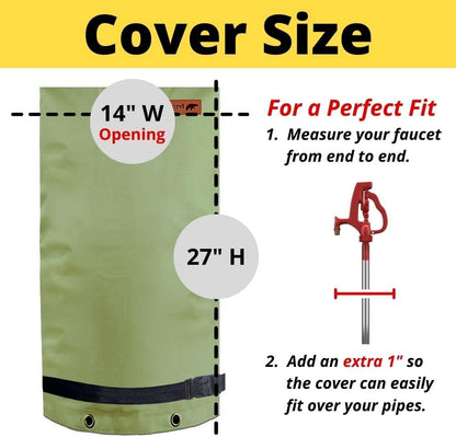 Redford Supply Co. Cold Snap (0°F) Double Wall Long Faucet Covers for Winter Insulated - Spigot Covers Winter Insulated, Water Faucet Covers for Outside, Faucet Cover Socks (14"W x 27"H, Green)