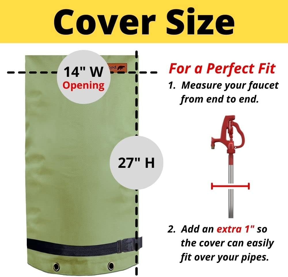 Redford Supply Co. Cold Snap (0°F) Double Wall Long Faucet Covers for Winter Insulated - Spigot Covers Winter Insulated, Water Faucet Covers for Outside, Faucet Cover Socks (14"W x 27"H, Green)