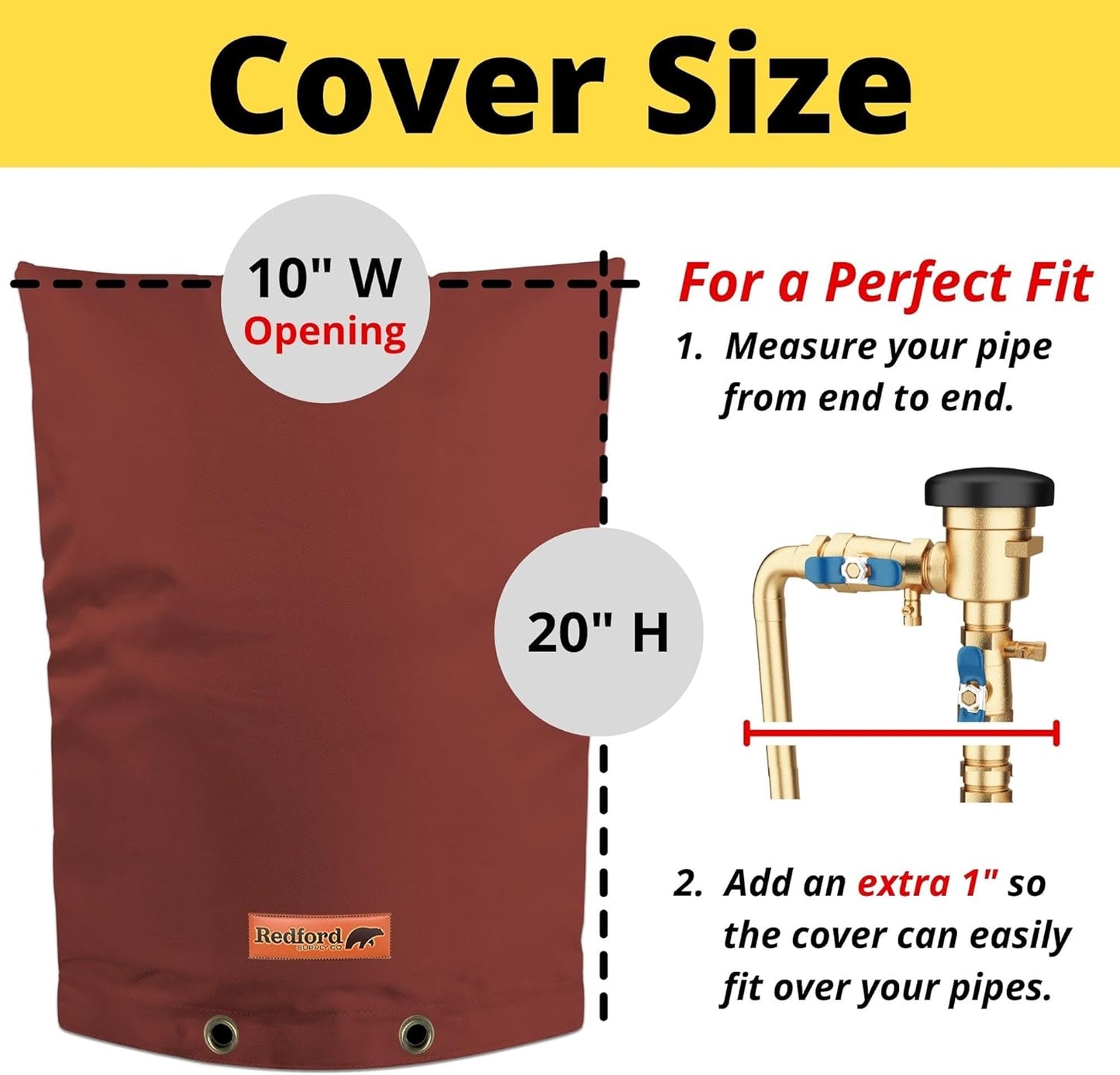 Redford Supply Co. Cold Snap (5°F) Double Wall Cotton Backflow Preventer Insulation Cover - Sprinkler Covers for Outside, Well Head Cover, Insulated Well Pump Cover, Pipe Cover (10"W x 20"H, Red)