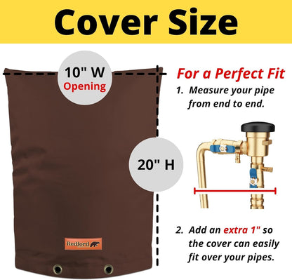 Redford Supply Co. Cold Snap (5°F) Double Wall Cotton Backflow Preventer Insulation Cover - Sprinkler Covers for Outside, Well Head Cover, Insulated Well Pump Cover, Pipe Cover (10"W x 20"H, Brown)
