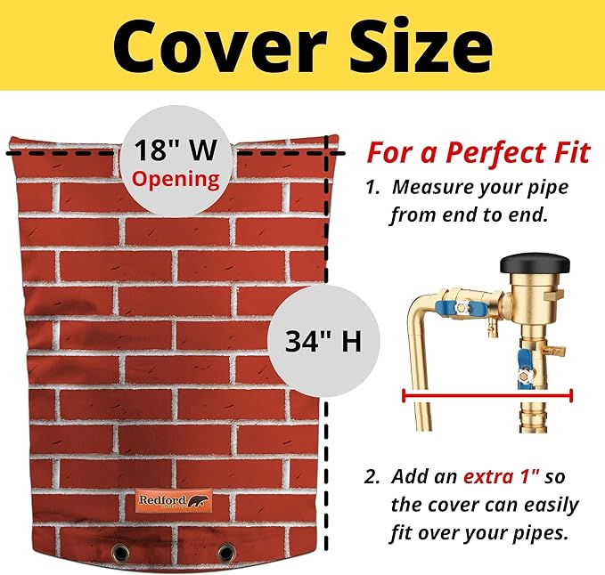 Redford Supply Co. Cold Snap (5°F) Double Wall Cotton Backflow Preventer Insulation Cover - Sprinkler Covers for Outside, Well Head Cover, Insulated Well Pump Cover (18"W x 34"H, Red Brick)