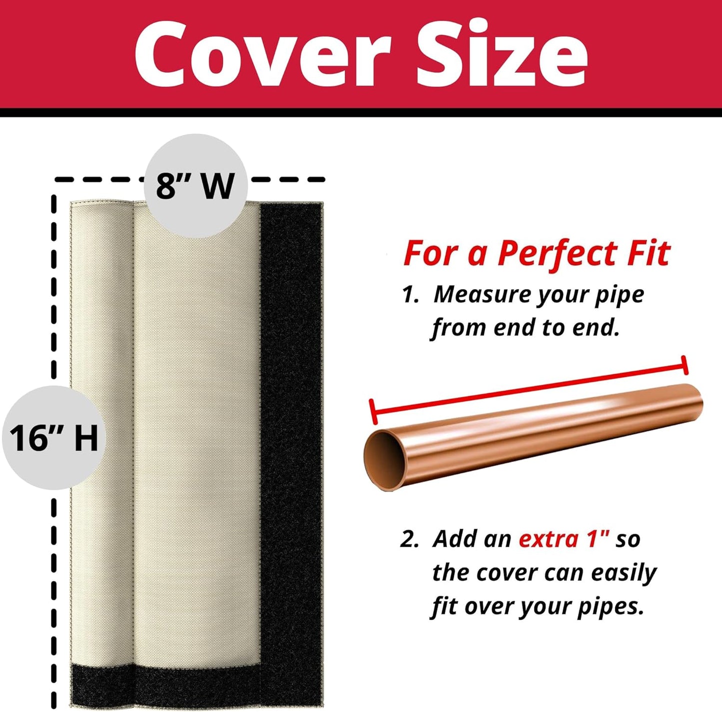 Redford Supply Co. Cold Snap (0°F) Double Wall Cotton Pipe Sleeve Cover - Outdoor Pipe Insulation Cover, Pipe Wrap Insulation, Water Pipe Insulation, Exterior Pipe Insulation Wrap (8"W x 16"H, Beige)