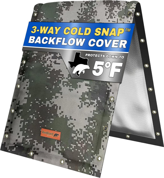 Customizable Cold Snap Double Wall™ Backflow Cover Easily Wraps Over Pipes for Fast Concealment - Prevents Costly Repairs Due to Freezing Weather (Camo)