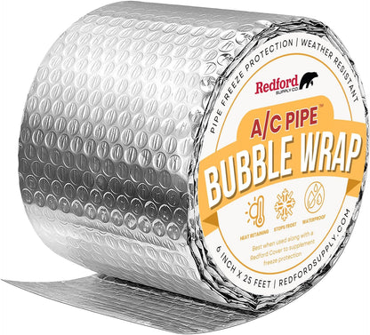 Bubble Foil Insulation Wrap 6 in x 25 ft - Portable AC Insulation, Reflective Foil Insulation Roll, Elbow Pipe Insulation, Double Bubble Duct Insulation Wrap, Thermal RV Window, PVC Pipe Insulation