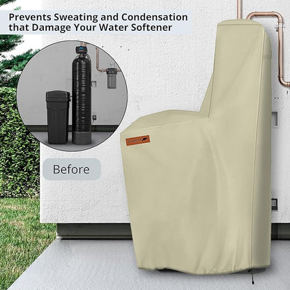 Redford Supply Co. Cold Snap (5°F) Water Softener Covers - Water Softener Cover Outdoor Insulated, Outdoor Water Softener Cover, Water Softener Insulation Jacket (64"H x 40"W x 16"D, Beige)